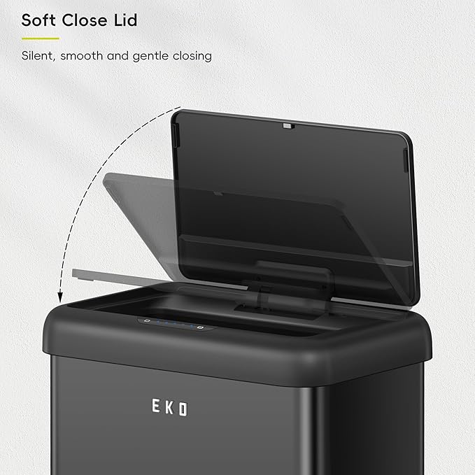 EKO Vintage 50L / 13.2 Gallon Motion Sensor Trash Can, Dual Compartment 32L + 18L Stainless Steel Kitchen Garbage Bin, Touchless Automatic Waste & Recycling Bin with Lid for Home Office, Matte Black