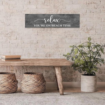 Generic Funny Wood Sign Relax You're On Beach Time Rustic Wooden Hanging Sign Home Farmhouse Kitchen Wall Decoration 16 x 6 Inch