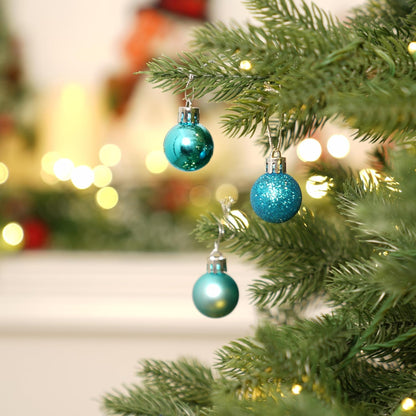 XmasExp 24ct Mini Christmas Ball Ornaments Shatterproof Christmas Ornaments Set Decorations for Xmas Tree Balls 30mm/1.18" (Light Blue)