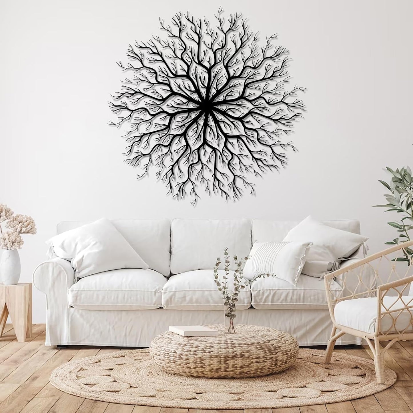 Tree of Life Metal Wall Art, Metal Tree Wall Art, Large Round Sculpture, Round Branch Wall Decor, Large Branch Artwork, Nature Sign, Wall Decor for Living Room, Housewarming Gift (Gold, 19"x19"|47x47cm)