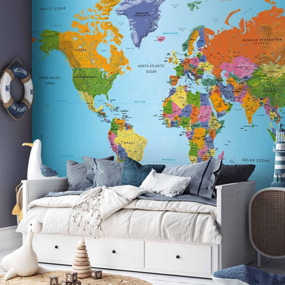artgeist Premium Wall Mural World Map 79x55 in - XXL Non-Woven Wallpaper Fleece Wall Decor Photo Print Picture Image Design Home Map of The World k-A-0095-a-a