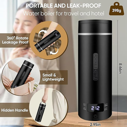 Travel Electric Kettle Portable Small Hot Water Boiling Tea Coffee Warmer Heater 450ML, 316 Stainless Steel, 4 Temperature Presets LCD Display Fast Boiler & Auto Shut-Off & Boil Dry Protection (Black)
