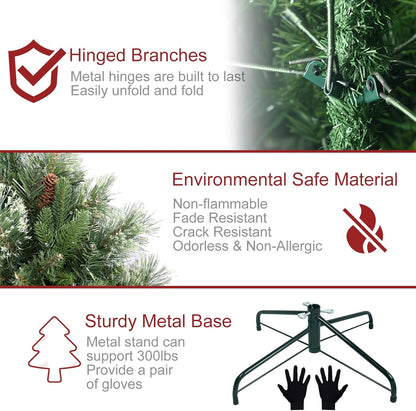 Kadunmina 4ft Prelit Christmas Tree, Artificial Carolina Pine Christmas Tree with 200 Warm White Lights, Pine Cones, 419 Branch Tips and Metal Stand for Home, Office, Holiday Party Decoration