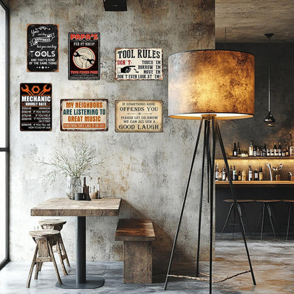 Garage Signs Metal Wall Decor - Vintage Tool Rule Metal Tin Signs for Men, Funny Shop Accessories Bar Decoration for Man Cave 8x12 Inch