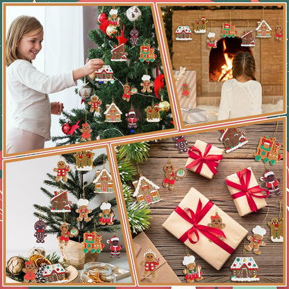 24pcs Gingerbread Man Ornaments for Christmas Tree, Assorted Gingerbread Figurines Decorations with Gingerbreads House Ornaments for Holiday Christmas Tree Home Decor