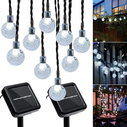 Outdoor Solar String Lights, 2x46FT 66LED 8Modes Crystal Solar Powered Christmas Fairy String Lights Waterproof for Outside Yard Fence Easter Holiday Party Garden Decor 2Pack(Pure White)