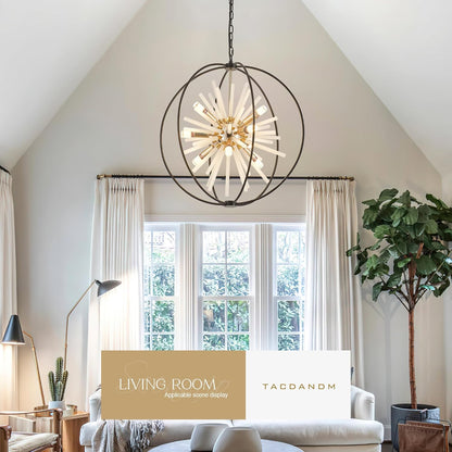 23.6" Black Gold 12-Light Globe Sputnik Chandelier Modern Adjustable Hanging Ceiling Glass Tube Pendant Light Fixture for Entryway Foyer Staircase Dining Living Room Hallway