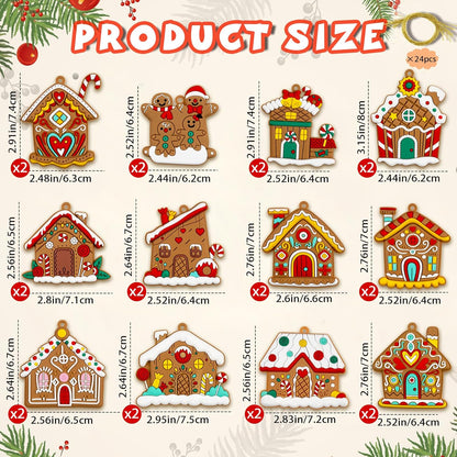 Gingerbread House Ornaments Christmas Tree Decoration - 24pcs Gingerbread House Christmas Decorations Hanging Ornaments for Holiday Xmas Tree Home Decor