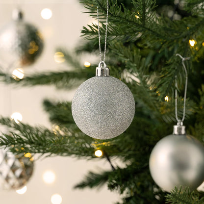 Valery Madelyn Christmas Tree Decorations Ornament Set for Fall Halloween, 50ct 2 Inches Silver Shatterproof Christmas Ball Ornaments Hanging Xmas Holiday Party Decor