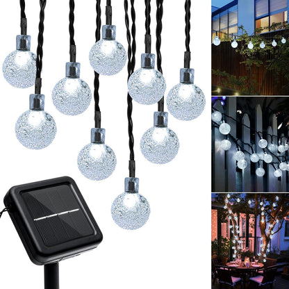 Outdoor Solar String Lights, 46FT 66LED 8Modes Crystal Solar Powered Christmas Fairy String Lights Waterproof for Outside Yard Fence Easter Holiday Party Porch Garden Decor(Pure White)