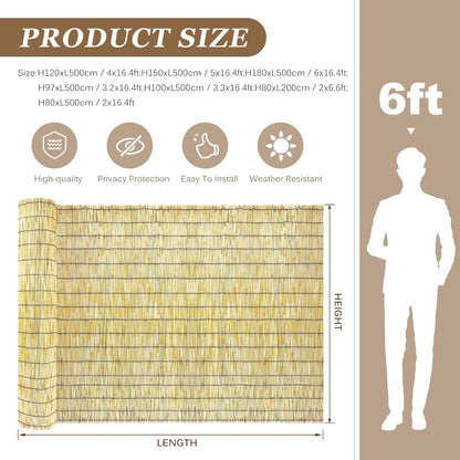 Natural Reed Fencing Rolls: Privacy Bamboo Fence 3/4/5/6ft High Roll Reed Screen, Decorative Bamboo Fencing for Outdoor Balcony Patio Garden Backyard,with Cable Zip Ties(Nature, 6x16.4ft)