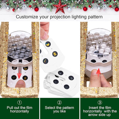 Christmas Angel Tree Topper with 6 Projection Modes, Hollowed Pentagram Tree Top with Gold Spangles Plated Plug in for Indoor Outdoor Christmas Decorations, Gold