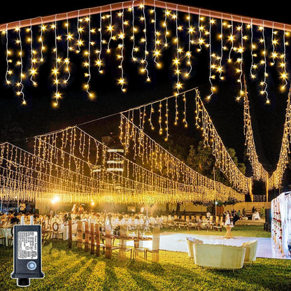 99ft Icicle Lights for Outside, Warm White Christmas Outdoor Indoor, 1216 LED Twinkle Strings with 228 Drops for Thanksgiving Room Home Wall Bedroom Window Decorations
