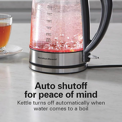 Hamilton Beach Double Wall 1.7L Electric Kettle, Water Boiler & Heater, Built-In Mesh Filter, Auto-Shutoff & Boil-Dry Protection, Cordless Serving, Variable LED Indicator, Glass (40850)