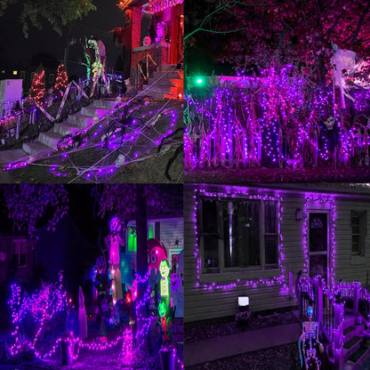 YIQU Purple 82FT 200 LED Extendable Halloween Lights for Outdoor/Indoor, 8 Lighting Modes Plug in String Lights for Halloween Decorations Bedroom Party Decor Room Garden Patio Tree (Purple)