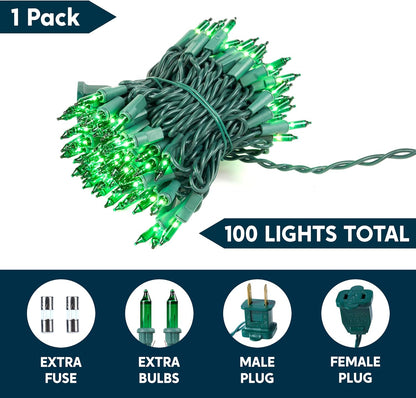 Joiedomi Green Christmas String Lights,100 Count 22.3FT Christmas Fairy Tree Lights Plug in for Indoor Outdoor Xmas Decorations Patio Holiday Theme Party Yard House,Green Wire