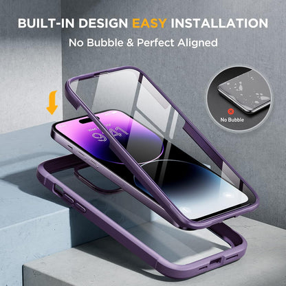 Miracase Glass Series Designed for iPhone 14 Pro Max Case 6.7 Inch, Upgrade Full-Body Bumper Case with Built-in 9H Tempered Glass Screen Protector, with Camera Lens Protector, Dark Purple