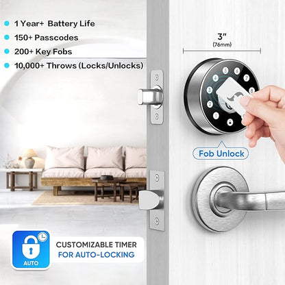 Keyless Deadbolt Smart Door Lock: Sifely Digital Keyless Entry Door Lock for Front Door, Code & Fob Access, App Control, Auto Lock, Easy to Install (Silver)