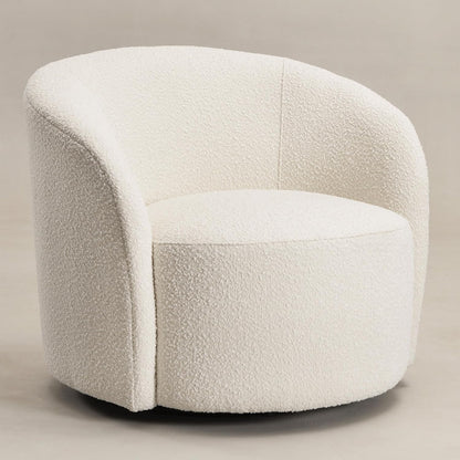 KINWELL Sherpa Swivel Barrel Chair & Round Ball Pillow Set - 34" Wide Modern Boucle Accent Chair with 9” Matching Nordic Decorative Throw Pillow for Living Room and Bedroom(Cream)