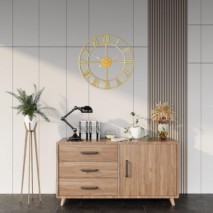 1st owned Large Wall Clock Silent Non-Ticking Roman Numerals Vintage Battery Operated (24 inch,18inch,16inch) Farmhouse Wall Clock for Living Room, Bedroom, Kitchen, Cafe Decor-Gold 47CM