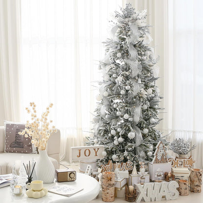 Sea Team 60mm/2.36" Delicate Contrast Color Theme Painting & Glittering Christmas Tree Pendants Decorative Hanging Christmas Baubles Balls Ornaments Set - 30 Pieces (Silver & White)