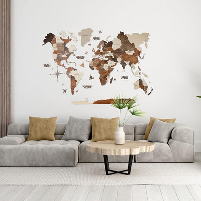 Handmade 3D Wood World Map Wall Art Large Wall Decor Track Your World Travels - Special For Home, Kitchen And Office (Medium, Multicolor)