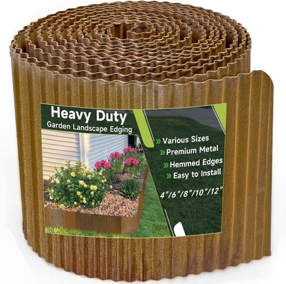 Corrugated Garden Edging,6"×40Ft Pre-Rusted Landscape Edging & Lawn Edging Border,Metal Garden Border for Flower Beds,Garden,Lawn,Raised Beds & Tree Surrounds