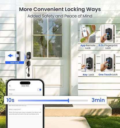 Veise VE027 Built-in Wi-Fi Smart Lock, Fingerprint Keyless Entry Front Door Lock, App Remote & Voice Control, No Hub Needed, Touchscreen Keypad Deadbolt, IP65 Waterproof, BHMA Grade 3, Matte Black