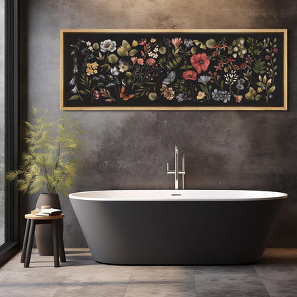 MUDECOR Large Framed Canvas Print Wall Art Midnight Garden Vintage Floral Illustrations Antique Retro Fine Art Illustrations Decorative Colorful for Bedroom - 60"x20"