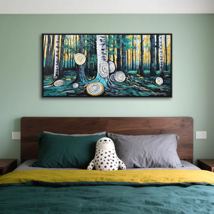 QZQCBLC Large Canvas Wall Art - Gray Green Yellow Forest Paintings Artwork Abstract Tree Ring Landscape Pictures for Living room Bedroom kitchen Home Office Decor 24"X48"