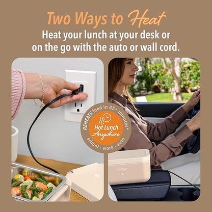 Bentgo Heat - Electric Lunch Box - Portable Food Warmer for Adults, Heated Lunch Box for Work, Travel, School & On the Go, Plug Into Wall or Car, Ideal for Ages 14+, 12V/24V & 120V Cords (Latte)