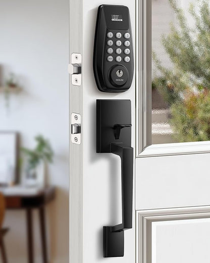 DESLOC C100 Keyless Entry Door Lock with Handle Set, Smart Deadbolt Lock for Front Door with 2 Keys, Auto Lock, 100 PIN Codes, Passage Mode, IP54 Waterproof, 12 Months Battery, Black