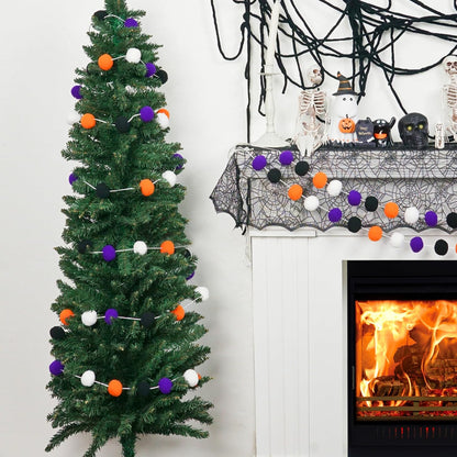 XmasExp Pom Pom Garland Decorations - Large Spring Felt Ball Garland for Mantle, Indoor Home Decor, Easter Tree Ornaments, Kids Room and Party Hanging Decor,13 Ft. (Halloween, 1.57")