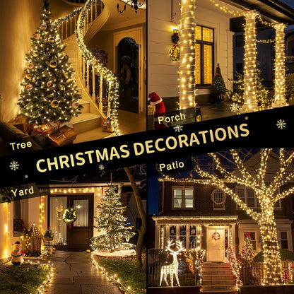 JMEXSUSS 1200 LED Warm White Christmas String Light Outdoor Indoor,Christmas Tree Lights Clear Wire, 315 FT Christmas Lights Plug in for Bedroom Tree Room Party Birthday Decorations, EXS-S-1200