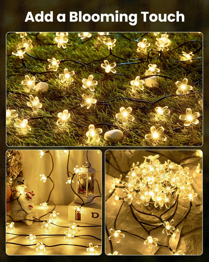 Brightown 2 Pack Total 52FT 120 LED Solar String Lights Flower Outdoor Waterproof Fairy Lights for Garden Yard Fence Patio Christmas Tree Wedding Party Decor, Warm White