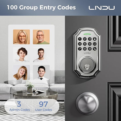 Keyless Entry Door Lock Deadbolt with Handle Set: 100 Code Front, Keypad with Handle, Electronic Keypad Deadbolt with 2 Knob, One Touch Lock, Auto Lock Easy to Install