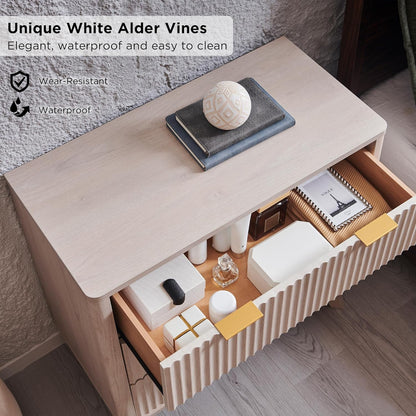 T4TREAM 32" Tall Fluted Nightstand Set of 2, Modern Side Table with 3 Drawers, End Table w/Storage, Bedside for Bedroom, Living Room, Curved Profile Design, White Alder