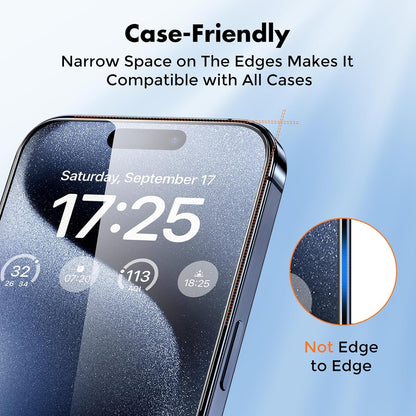 UNBREAKcable Shatterproof Tempered Glass Screen Protector for iPhone 15 Pro Max [3-Pack][Easy Installation Frame] [9H Hardness] [99.99% HD Clear] [Bubble Free] for Apple 6.7”
