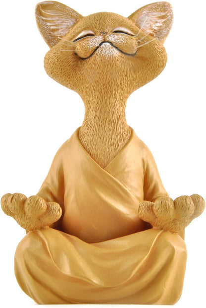 JFSM INC. 5" Whimsical Happy Cat Buddha Figurine – Zen-Inspired Resin Cat Statue – Meditating Animal Sculpture for Mindful Home or Office Decor – Peaceful Gift for Cat Lovers and Yoga Fans
