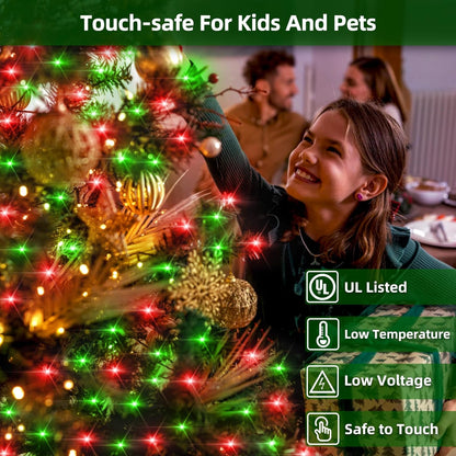 300LED Christmas Lights Outdoor Indoor Use, 12 Lighting Modes 75ft Christmas Tree Lights with Timer, Dimmable Red & Green LED StringLights Waterproof for Yard Tree Wedding Party Holiday Red & Green