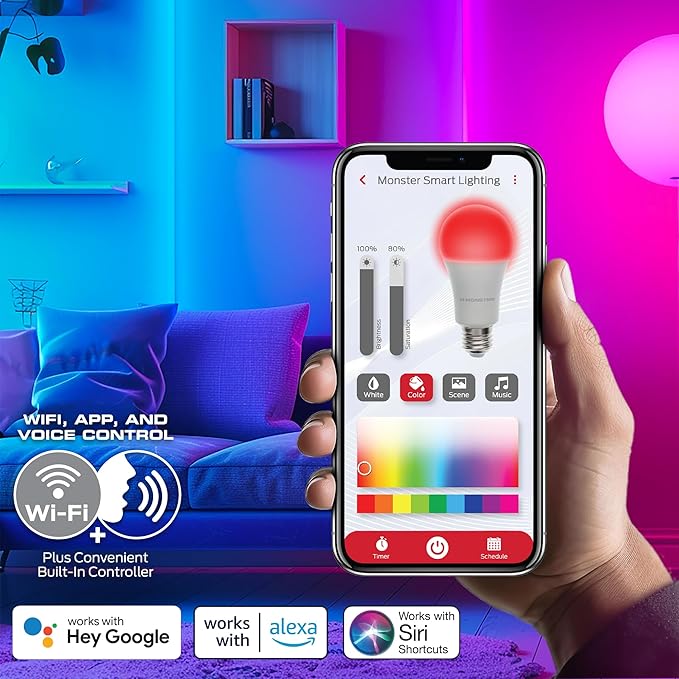 Monster Smart RGB+IC LED Strip Lights 25ft – Sound Reactive Strip Lights for Bedroom, App & Voice Control, RGB Light Strip for Room, Alexa Google Home, Razer Chroma Sync - 230 RGB+IC LED Lights