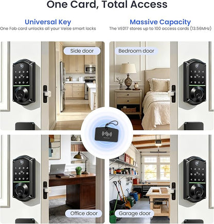Veise VE017-D Smart Fingerprint Front Door Lock Set, App Control, 8-in-1 Keyless Entry Deadbolt with Lever Handle, Touchscreen Keypad, IP55 Weatherproof, Auto Lock, Easy Install, Matte Black