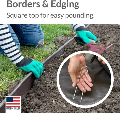 Pinnacle Mercantile USA Made 450 Pack Garden Landscape Staples Weed Barrier Fabric Stakes Galvanized 6 inch Pins Anti Rust Sod Staple 11 Gauge Steel