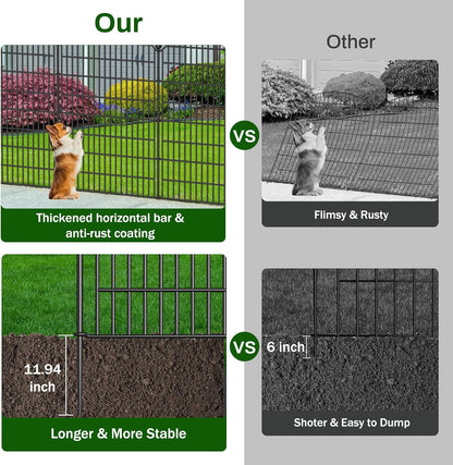 10 Panels No Dig Decorative Garden Fence with Gate - 40 in (H) x 23.6 ft (L), Dog Fence Outdoor for Yard, Rustproof Metal Animal Barrier Ground Stakes Fencing for Garden, Patio, Flower Bed
