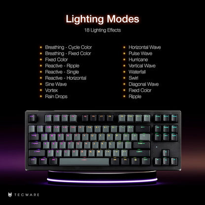TECWARE Phantom+ Elite 87 Key RGB Mechanical Gaming Keyboard, LED Backlit, Universal Hot-Swap, Wired and Wireless, 3 Mode Connectivity, Thocky Sounding, Black Elite Wraith Pink