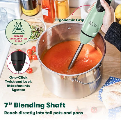 bella 2-Speed Hand Immersion Blender with Whisk Attachment, 250 Watt, Sage, Immersion Blender with Dishwasher Safe Whisk & Blending Attachments for Food Prep (17576)