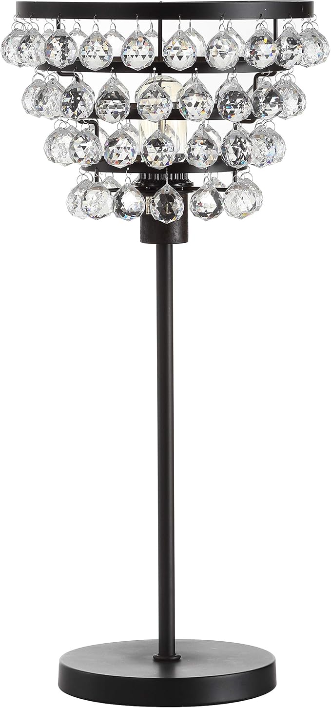 JONATHAN Y 25" Bronze Table Lamp, Modern Industrial Chandelier Style Light, Clear Crystal Beads, Glam Bedside Nightstand Lamp for Bedroom Living Room, LED Bulb Included JYL9004A