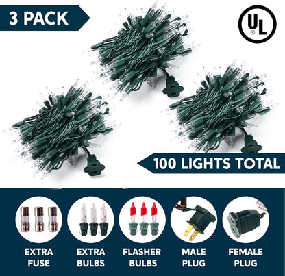 Joiedomi Clear Christmas String Lights Indoor,300(3x100) Mini Warm White Fairy Light,64.2 FT Lighting Decor for Patio Dorm Classroom Bedroom Holiday Wedding Party Garland Birthday Festival,Green Wire