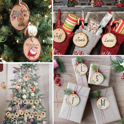 30 Pieces 2.4"-2.8" Natural Wooden Slices, Colovis Unfinished Wood Circles with Holes Tree Bark Round Log Discs DIY Crafts Hanging Ornaments (2.4"-2.8" 30Pcs, Natural)