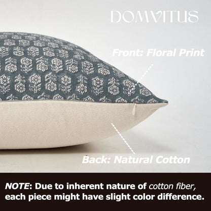 DOMVITUS Floral Pillow Covers Set of 2, Throw Pillow Covers 18x18, Floral Print Neutral Accent Decorative Pillow Covers for Living Room, Bed, Dusty Blue